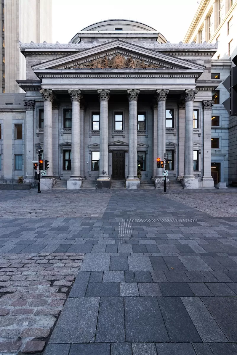Traditional bank building representing international money transfers