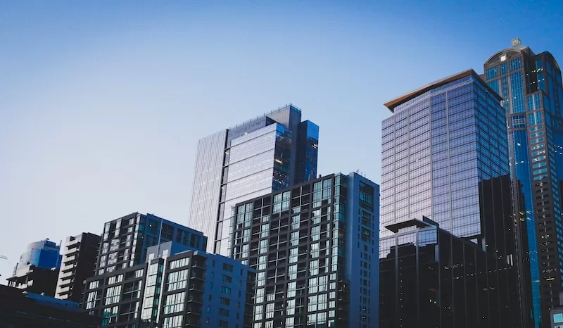 Modern city apartments and commercial buildings in an emerging real estate market