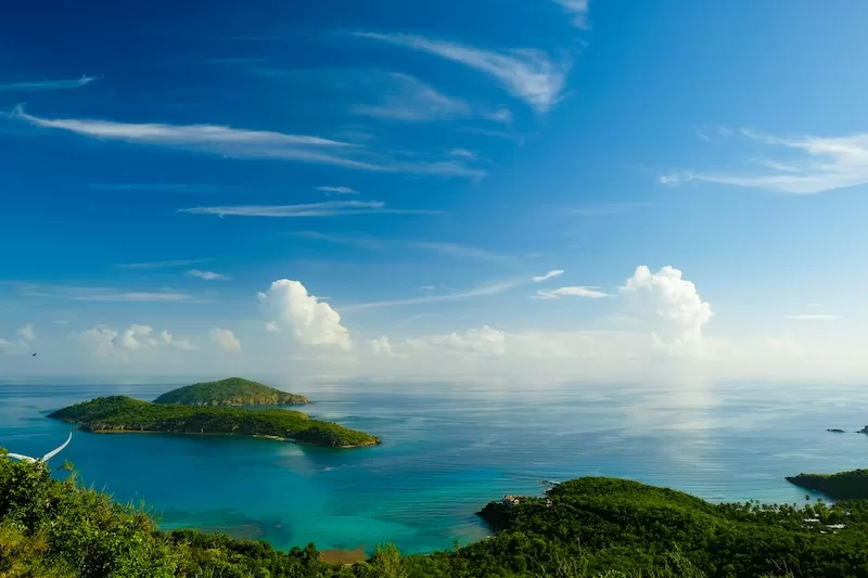 Aerial view of Caribbean islands and blue ocean