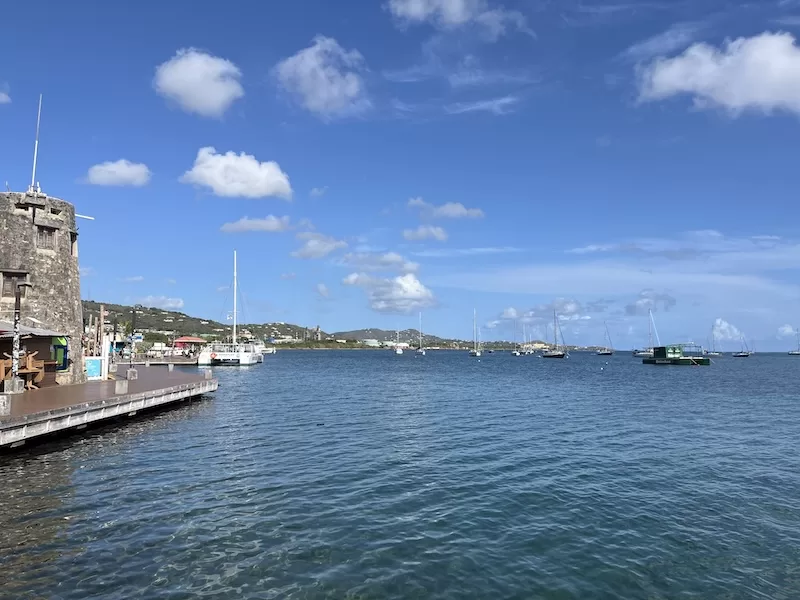 Sailboats moored off the old fort in Christiansted harbour, St. Croix