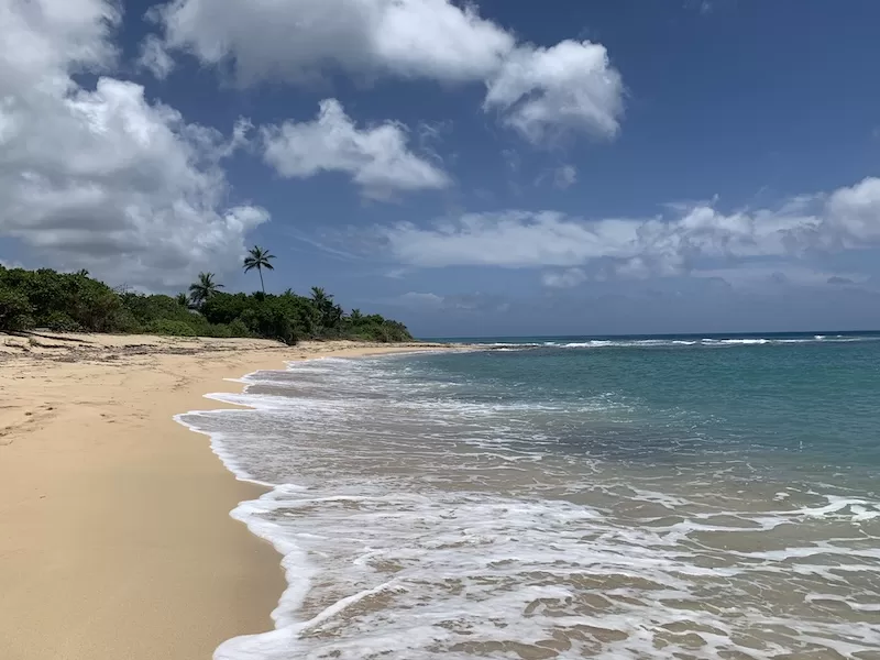 Waves washing over an empty sand beach on St. Croix, U.S. Virgin Islands