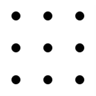 The nine dots puzzle: a three by three grid of dots